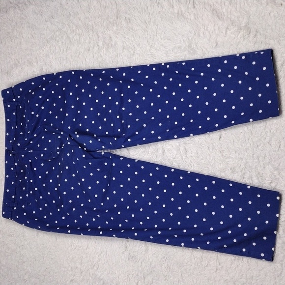 J. Crew Stretch Navy Polka Dot Mid Rise Button Hook Straight Leg Ankle Pant - Picture 9 of 14